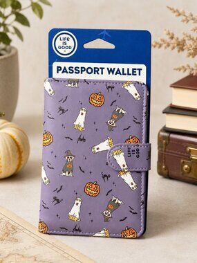 Life Is Good Halloween Passport Wallet Dogs Ghosts Pumpkins Purple NWT